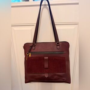 Fossil Kinley Leather and Suede Claret Red Shoulder Bag